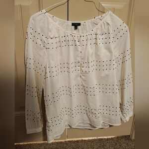 Talbots 100% Cotton Black And White Dot Lightweight Blouse Size Lp